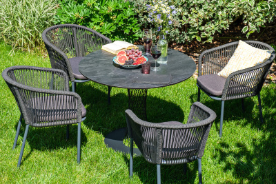 "Диего" обеденная группа на 4 персоны со стульями "Марсель", столешница "серый гранит"